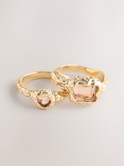 Gold Tone Hammered Pink Sparkle Rings 2 Pack - Image 1 of 3