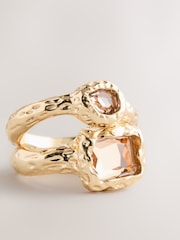 Gold Tone Hammered Pink Sparkle Rings 2 Pack - Image 2 of 3