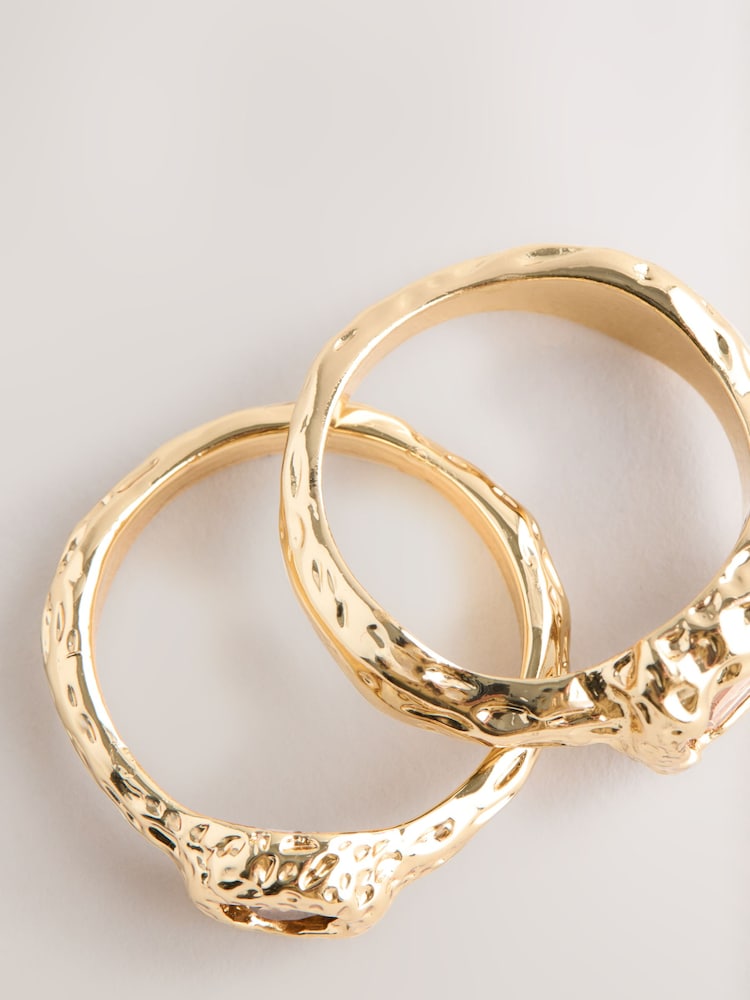 Gold Tone Hammered Pink Sparkle Rings 2 Pack - Image 3 of 3 Gold Tone Hammered Pink Sparkle Rings 2 Pack - Image 3 of 3