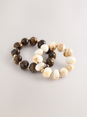 Brown/Cream Bead Stretch Bracelets 2 Pack - Image 3 of 5