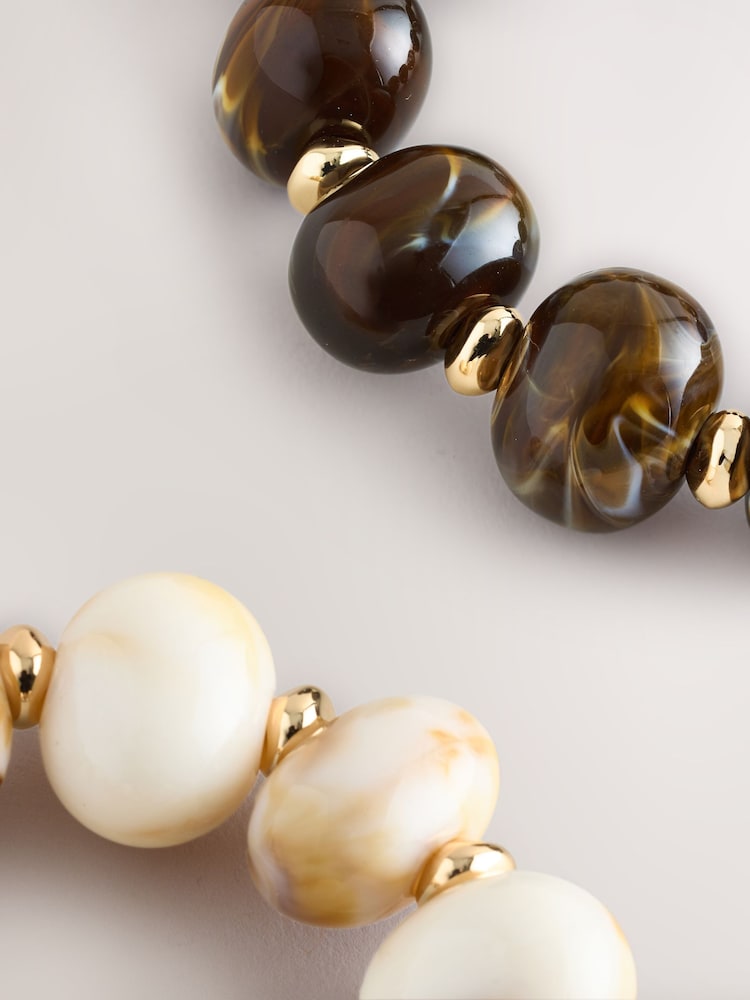 Brown/Cream Bead Stretch Bracelets 2 Pack - Image 5 of 5