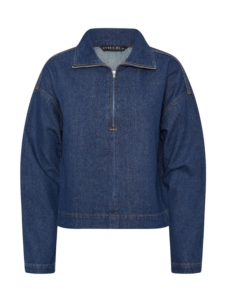 PixieGirl Petite Quarter Zip Denim Top - Bild 5 von 5