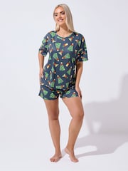 Yours Curve Blue Limited Xmas Tree Pyjamas Set - Image 2 of 5