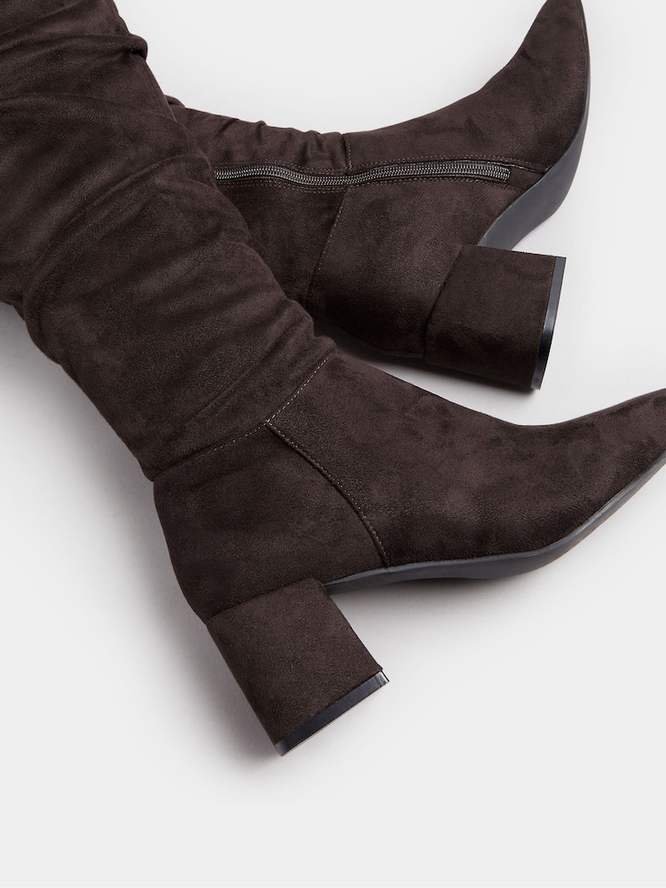 Yours Curve Brown Ruched Knee High Boots - Image 2 of 2 Yours Curve Brown Ruched Knee High Boots - Image 2 of 2