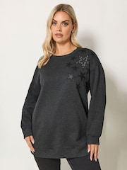 Yours Curve Grey Eyelet Detail Sweatshirt - Image 1 of 5
