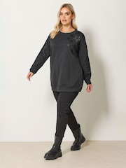 Yours Curve Grey Eyelet Detail Sweatshirt - Image 2 of 5