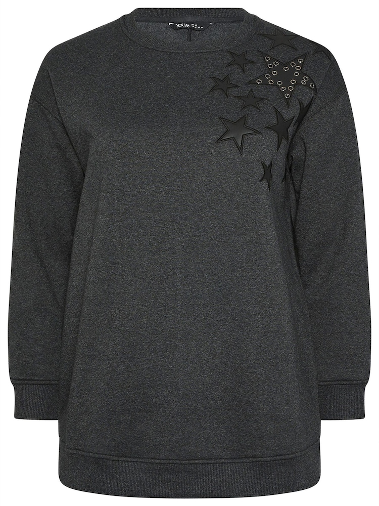 Yours Curve Grey Eyelet Detail Sweatshirt - Image 5 of 5 Yours Curve Grey Eyelet Detail Sweatshirt - Image 5 of 5