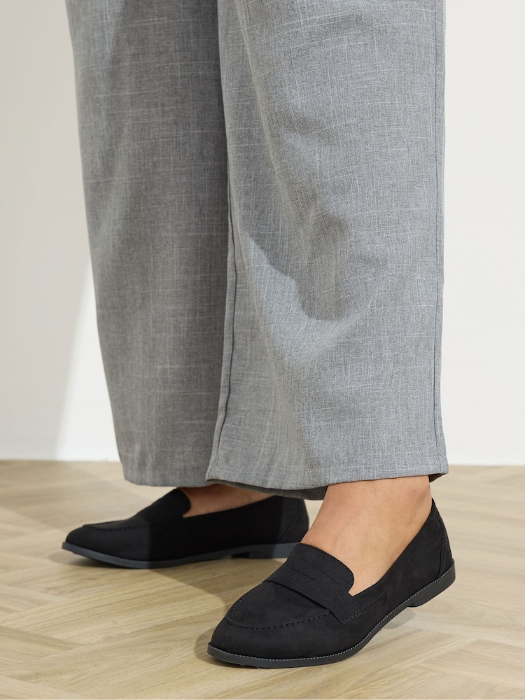 Yours Curve Black Wide Fit Micro Suede Loafers - Image 1 of 1 Yours Curve Black Wide Fit Micro Suede Loafers - Image 1 of 1