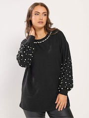 Yours Curve Black Pearl Arm Jumper - Image 1 of 5