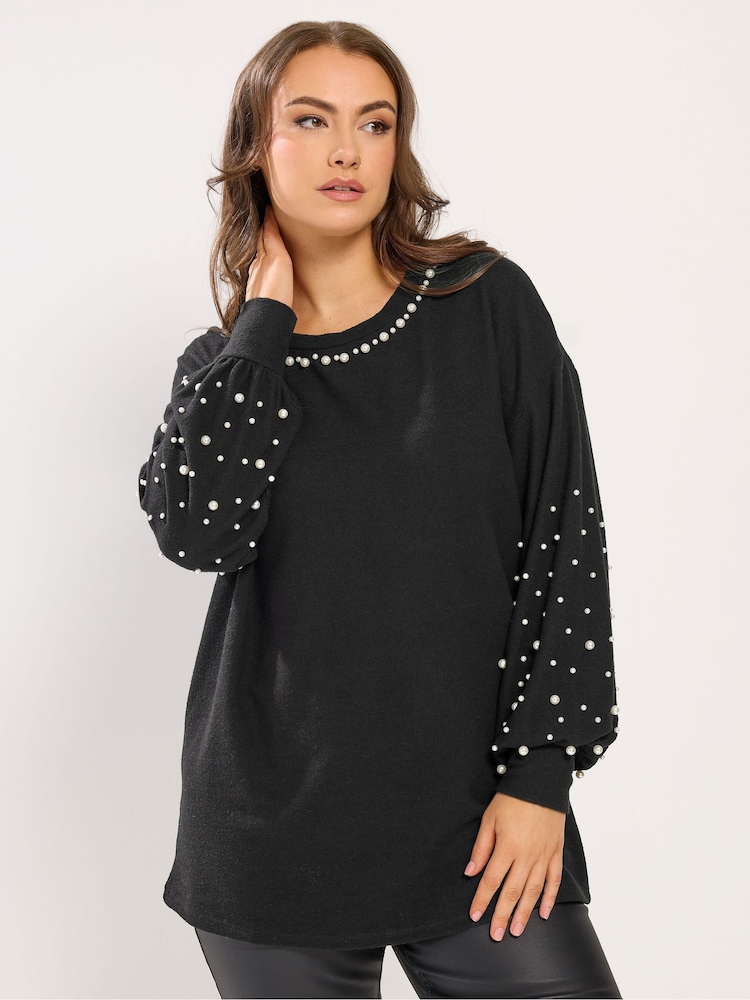 Yours Curve Black Pearl Arm Jumper - Image 1 of 5 Yours Curve Black Pearl Arm Jumper - Image 1 of 5