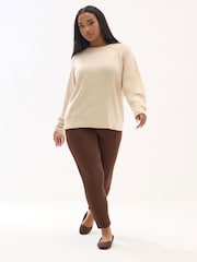 Yours Curve Brown Scuba Tapered Trousers - Image 1 of 5