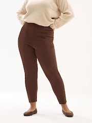 Yours Curve Brown Scuba Tapered Trousers - Image 3 of 5
