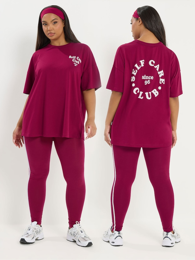 Yours Curve Red Self Care Club Active T-Shirt - Image 1 of 5 Yours Curve Red Self Care Club Active T-Shirt - Image 1 of 5