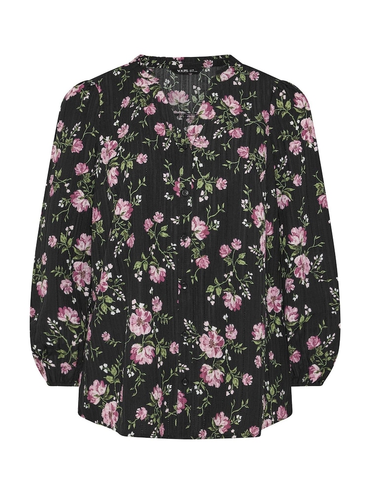 Yours Curve Black Textured Notchneck Blouse - Image 5 of 5 Yours Curve Black Textured Notchneck Blouse - Image 5 of 5