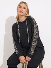 Yours Curve Black Leopard Detail Hoodie - Image 1 of 5