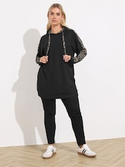 Yours Curve Black Leopard Detail Hoodie - Image 2 of 5