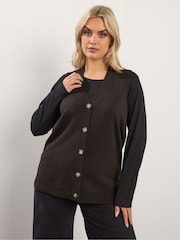 Yours Curve Brown Knitted Button Jumper Vest - Image 1 of 5