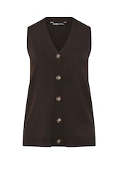 Yours Curve Brown Knitted Button Jumper Vest - Image 5 of 5