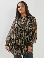 Negro - Yours Curve Crochet Tape Tie Front Blouse - Imagen 1 de 5