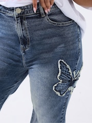 Yours Curve Blue Limited Butterfly Embroidery Jeans - Image 4 of 5
