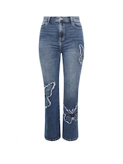 Yours Curve Blue Limited Butterfly Embroidery Jeans - Image 5 of 5