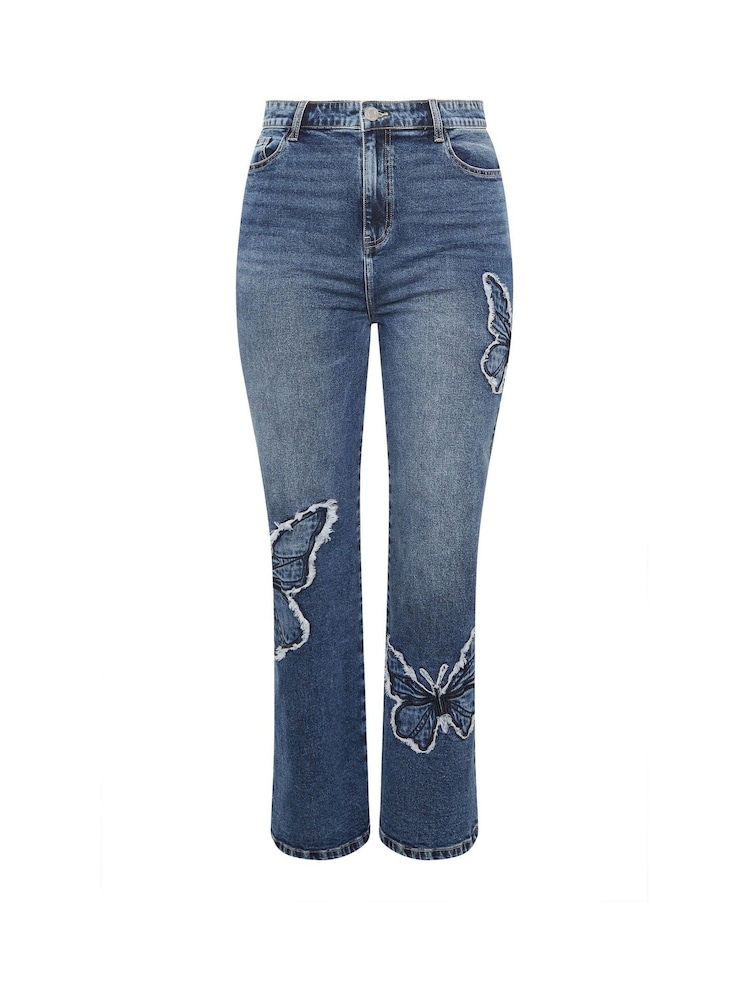 Yours Curve Blue Limited Butterfly Embroidery Jeans - Image 5 of 5