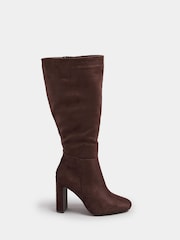 Yours Curve Brown Micro Heeled Knee High Boots - Image 2 of 5