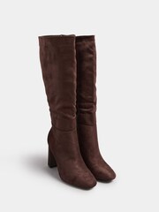 Yours Curve Brown Micro Heeled Knee High Boots - Image 3 of 5
