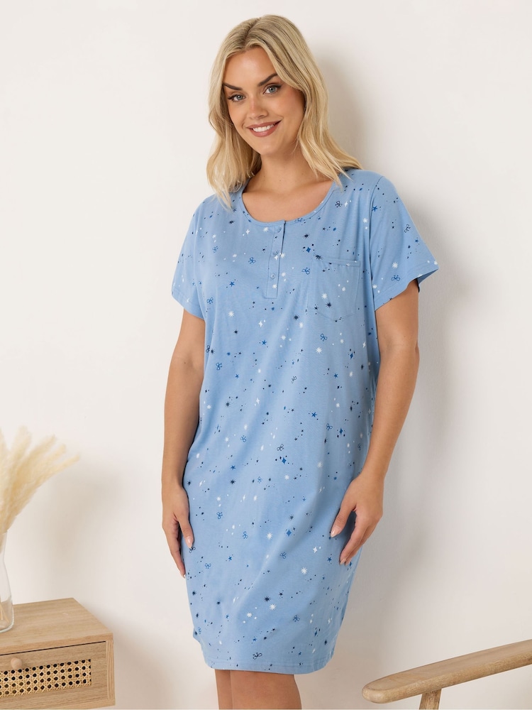Yours Curve Blue Placket Nightdress - Image 1 of 5