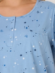 Yours Curve Blue Placket Nightdress - Image 4 of 5