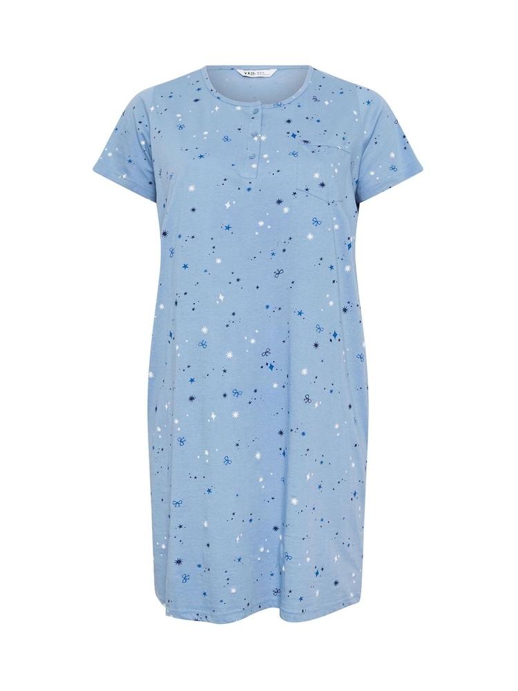 Yours Curve Blue Placket Nightdress - Image 5 of 5