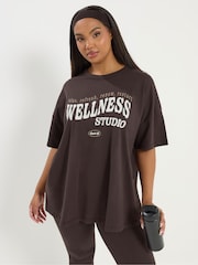 Yours Curve Brown Wellness Studio Active T-Shirt - Image 1 of 5