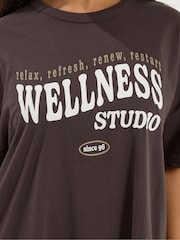Yours Curve Brown Wellness Studio Active T-Shirt - Image 3 of 5