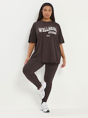 Yours Curve Brown Wellness Studio Active T-Shirt - Image 4 of 5