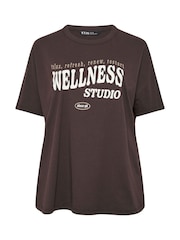 Yours Curve Brown Wellness Studio Active T-Shirt - Image 5 of 5