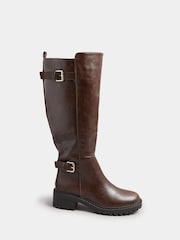 Yours Curve Light Brown Buckle Detail Knee High Boots - Image 2 of 4