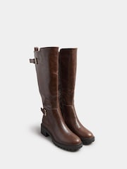 Yours Curve Light Brown Buckle Detail Knee High Boots - Image 3 of 4