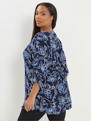 Yours Curve Blue Pintuck Blouse - Image 3 of 5