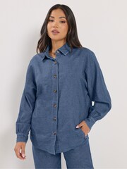 PixieGirl Petite Blue Oversized Denim Shirt - Image 1 of 6