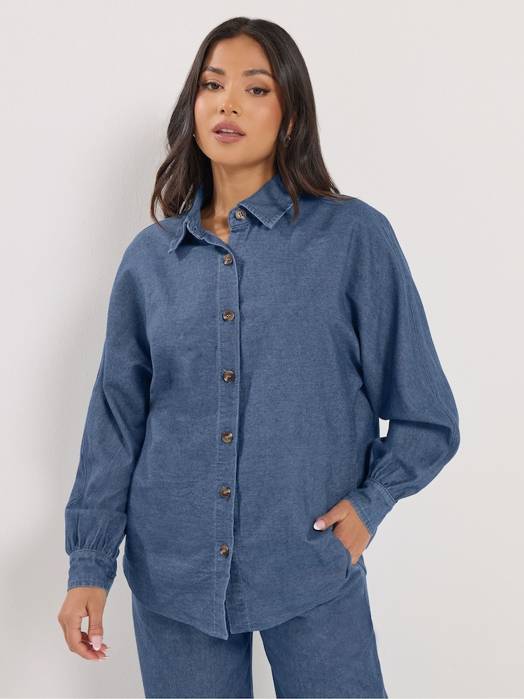 PixieGirl Petite Blue Oversized Denim Shirt - Image 1 of 6