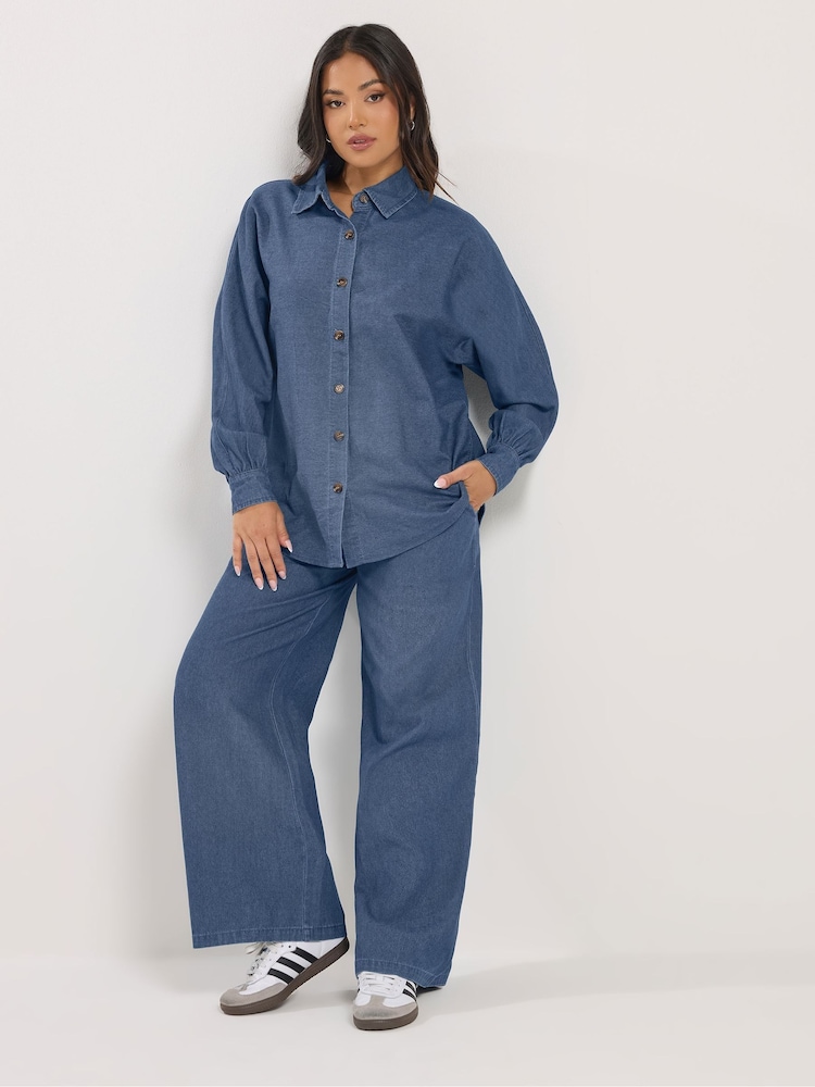 PixieGirl Petite Blue Oversized Denim Shirt - Image 2 of 6