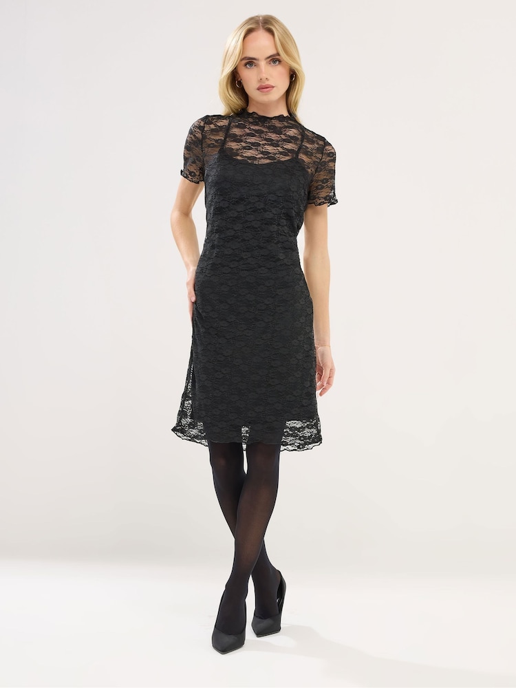 PixieGirl Petite Black Lace Short Sleeve Dress - Image 2 of 5 PixieGirl Petite Black Lace Short Sleeve Dress - Image 2 of 5