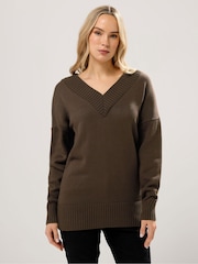 Long Tall Sally Brown V-Neck Jumper - Image 1 of 5