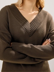Long Tall Sally Brown V-Neck Jumper - Image 4 of 5