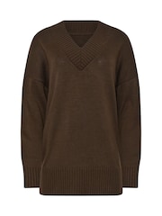 Long Tall Sally Brown V-Neck Jumper - Image 5 of 5