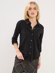 PixieGirl Petite Black Turn Back Cuff Shirt - Image 1 of 5