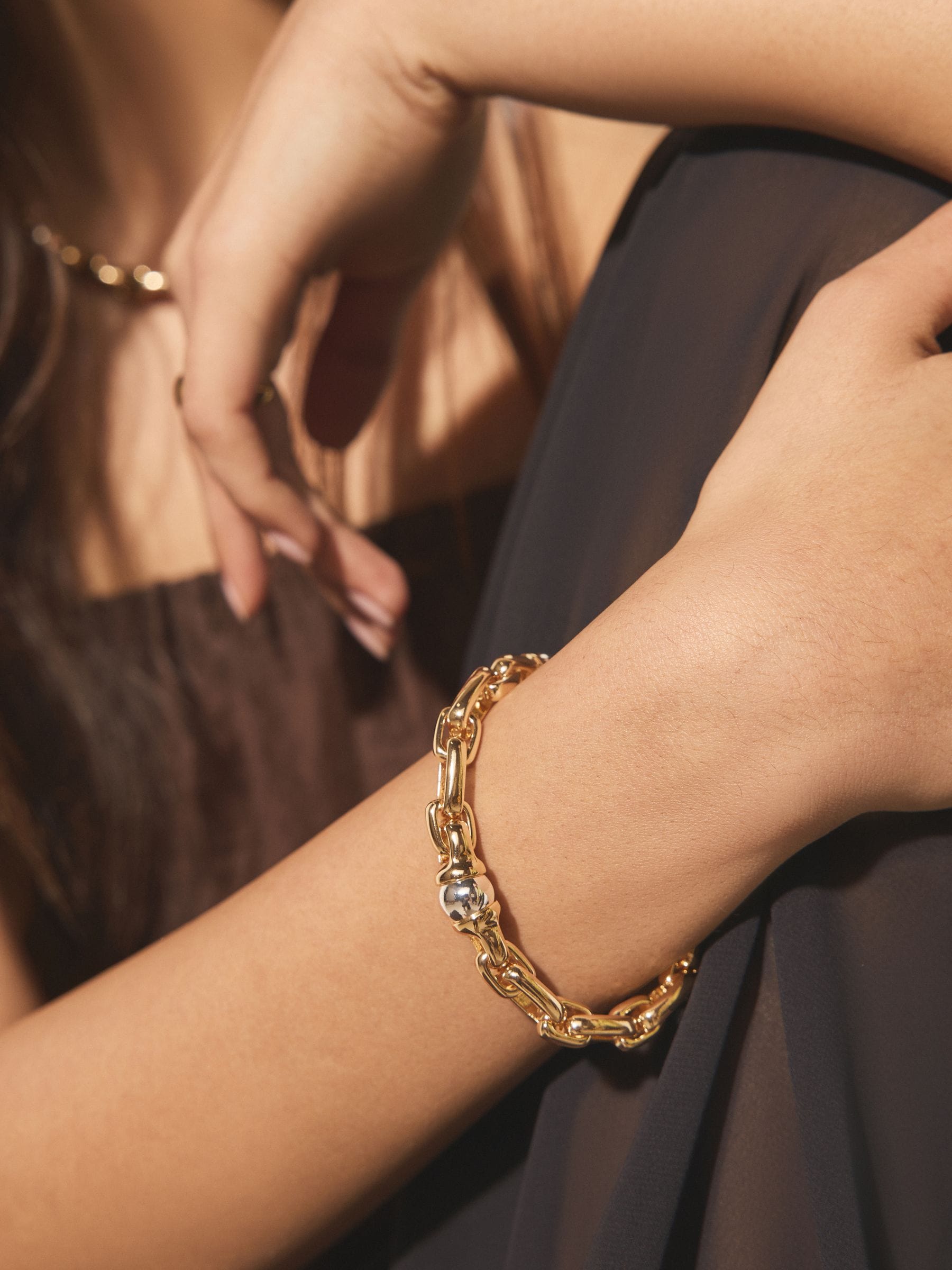 Buy Gold/Silver Tone Mixed Metal Chain Stretch Bracelet from the