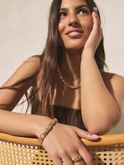 Gold/Silver Tone Mixed Metal Chain Stretch Bracelet - Image 2 of 5