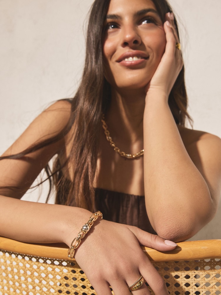 Gold/Silver Tone Mixed Metal Chain Stretch Bracelet - Image 2 of 5
