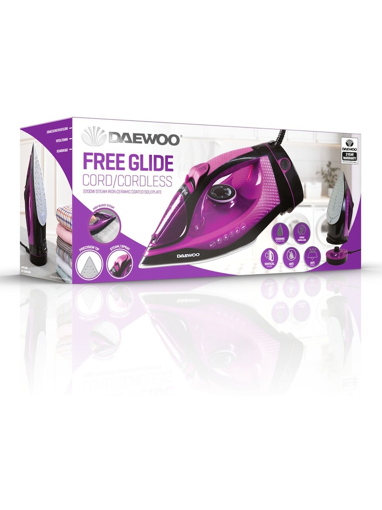 Daewoo Purple Free-Glide Cordless Steam Iron 2200W - Image 1 of 7 Daewoo Purple Free-Glide Cordless Steam Iron 2200W - Image 1 of 7